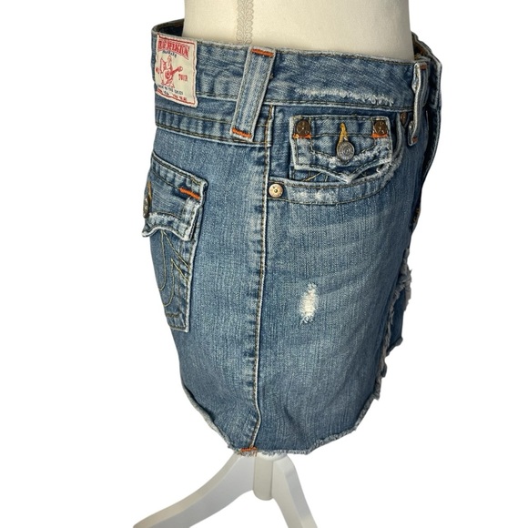 Vintage True Religion Denim Mini Skirt Distressed‎ Size 28 M0220 - Picture 2 of 7